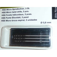 HSS Drill Bits 0.8mm Dia - Pack of 3